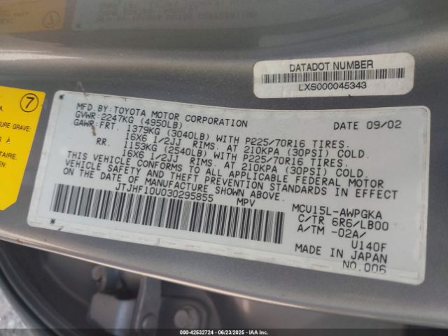 2003 LEXUS RX 300 JTJHF10U030295855 Photo 8