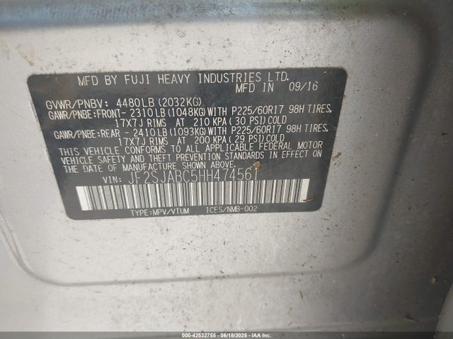 JF2SJABC5HH474561 Subaru naturally aspirated u5
