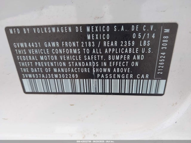 3VW637AJ3EM302269 Volkswagen Jetta