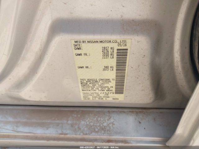1N4AL3AP9GC225279 Nissan Altima 2.5/2.5 S/2.5 Sl/2.5 Sr/2.5 Sv