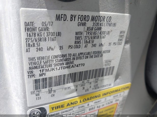 1FMJK1JT0HEA74770 Ford 3.5l gtdi ffv/gasoline