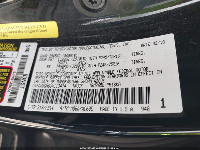 5TFAX5GN6JX113474 Toyota 2tr-fe