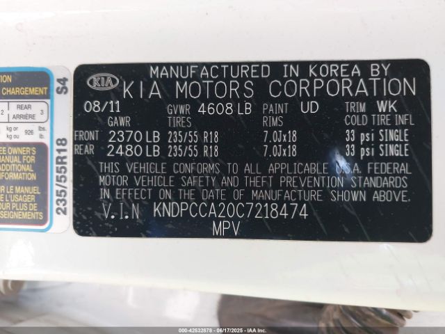 2012 KIA SPORTAGE KNDPCCA20C7218474 Photo 8