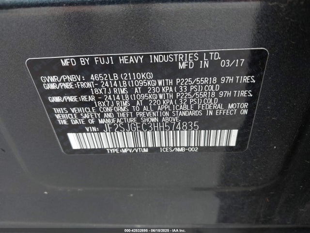 Subaru u4 2017 JF2SJGEC3HH574835 Image 9