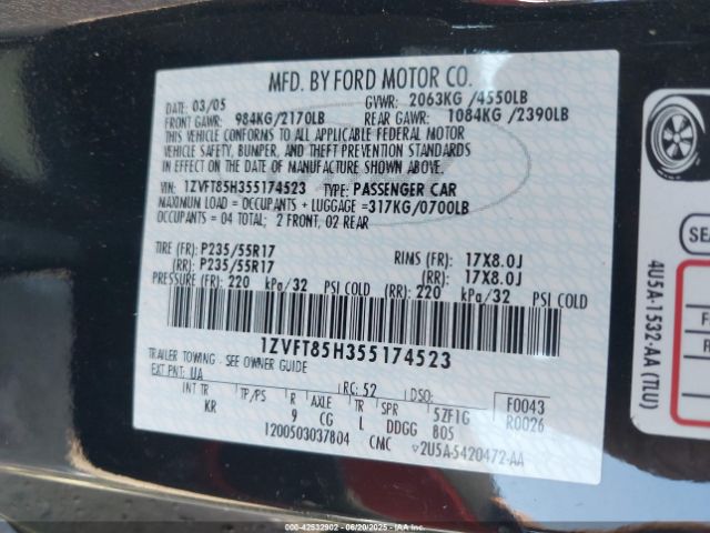 2005 FORD MUSTANG 1ZVFT85H355174523 Photo 8