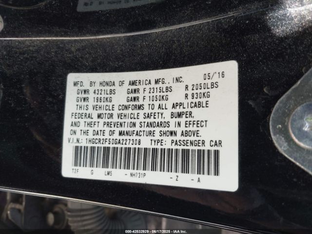 1HGCR2F50GA227308 Honda k24w1