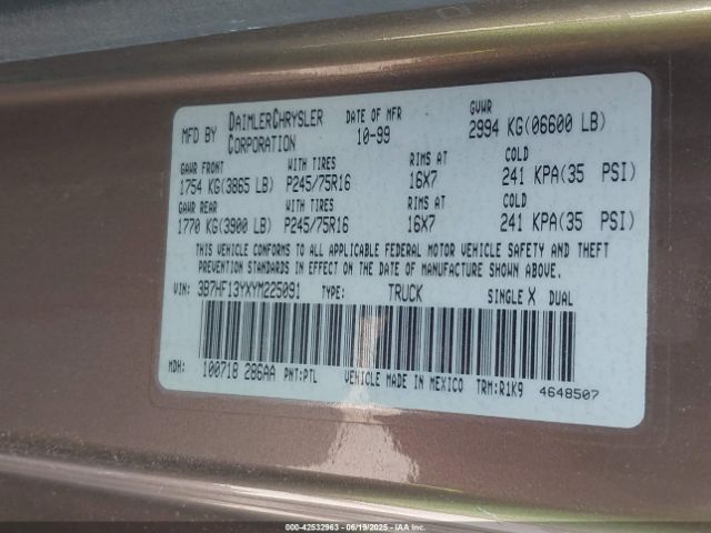 2000 DODGE RAM 1500 3B7HF13YXYM225091 Photo 8