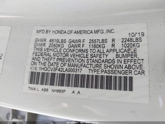2020 HONDA ACCORD 1HGCV3F42LA000317 Photo 8