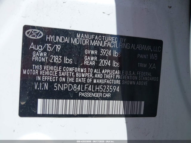 5NPD84LF4LH523594 Hyundai mpi nu