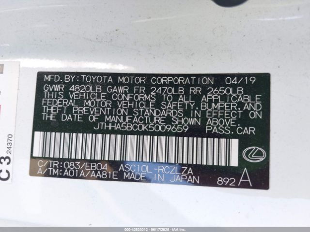 JTHHA5BC0K5009659 Lexus 8ar-fts