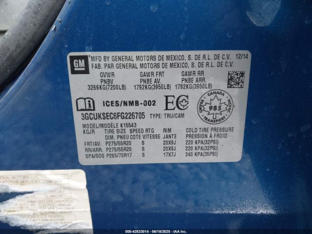 3GCUKSEC6FG226705 Chevrolet l83 - vvt, active fuel management, aluminum