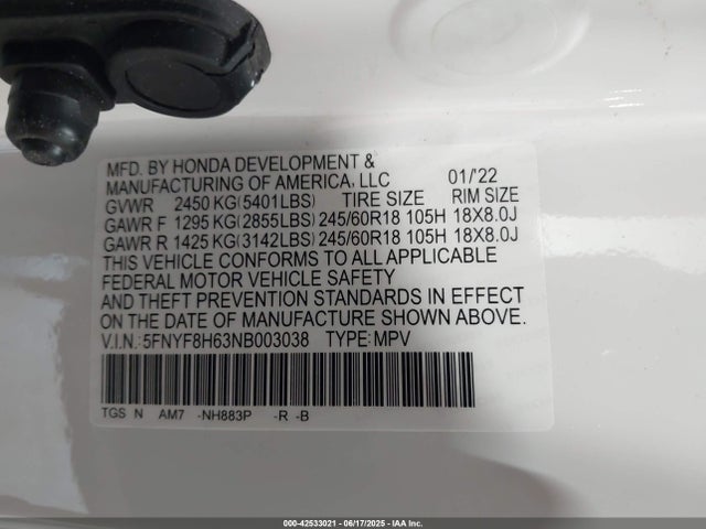 5FNYF8H63NB003038 Honda j35y6