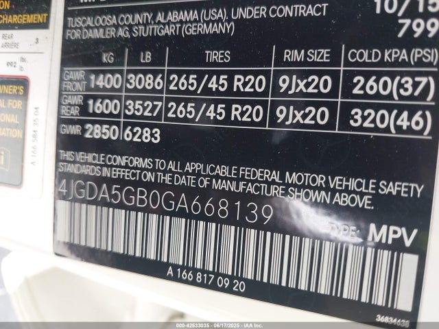 Mercedes-Benz m276 2016 4JGDA5GB0GA668139 Image 9