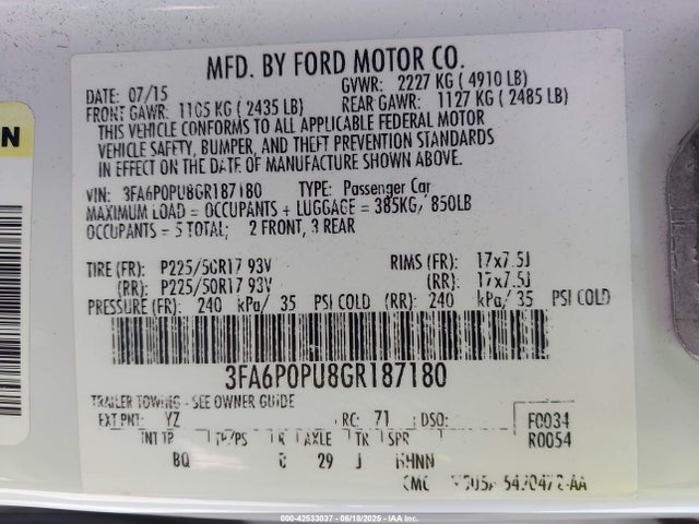3FA6P0PU8GR187180 Ford 2016