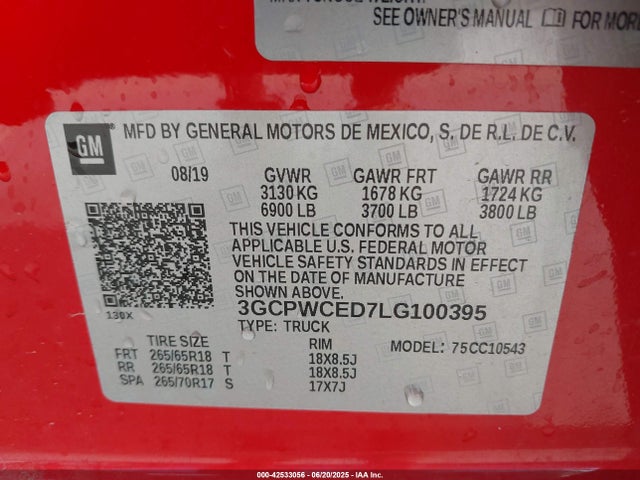 3GCPWCED7LG100395 Chevrolet l84 - di, dfm, alum, gen 5, var 2
