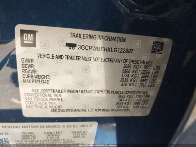 3GCPWBEHXLG122887 Chevrolet lv3 - gen 5, sidi, vvt, ohv, e85 max alum
