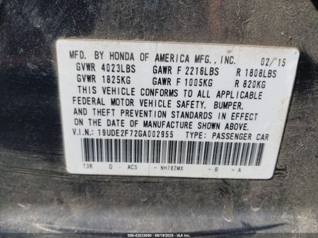 19UDE2F72GA002955 Acura k24v7
