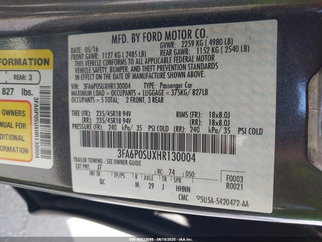 Ford 2.0l 4v atk hev 2017 3FA6P0SUXHR130004 Image 9