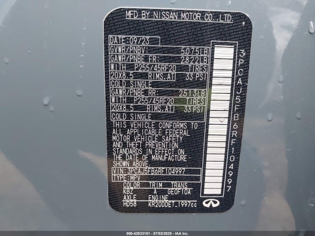 3PCAJ5FB6RF104997 Infiniti QX50