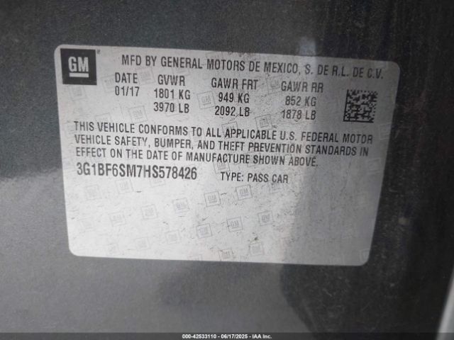 3G1BF6SM7HS578426 Chevrolet le2 -di: direct injection, vvt: variable valve timing, gen, alum