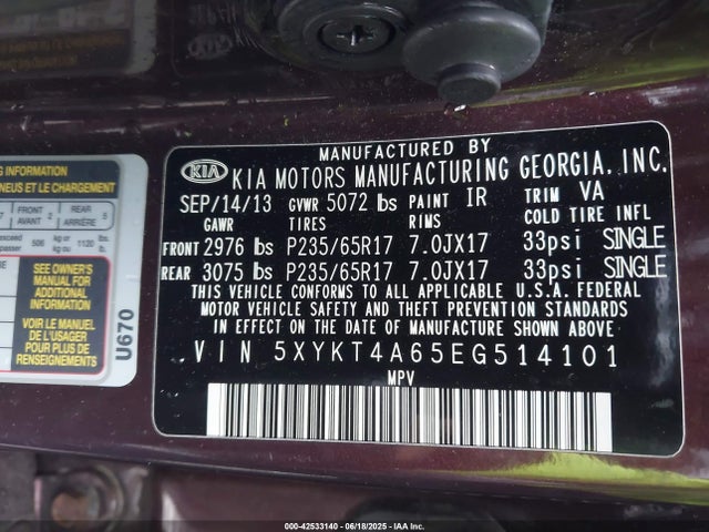 5XYKT4A65EG514101 KIA SORENTO LX