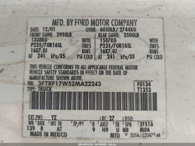 2002 FORD F-150 3FTRF17W52MA22243 Photo 8