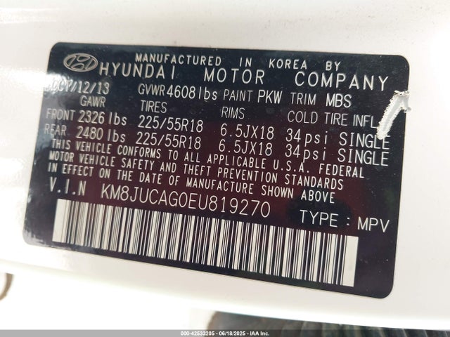 KM8JUCAG0EU819270 Hyundai gdi theta ii