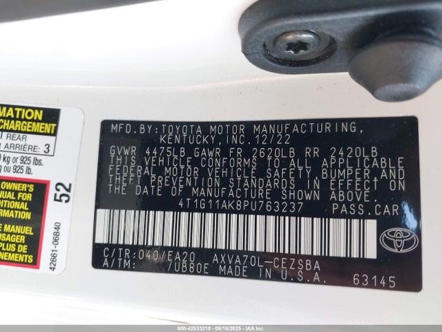 4T1G11AK8PU763237 Toyota a25a-fks