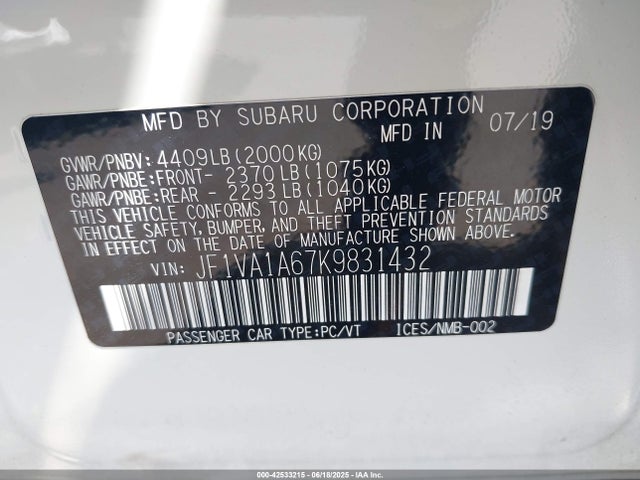 JF1VA1A67K9831432 Subaru dib