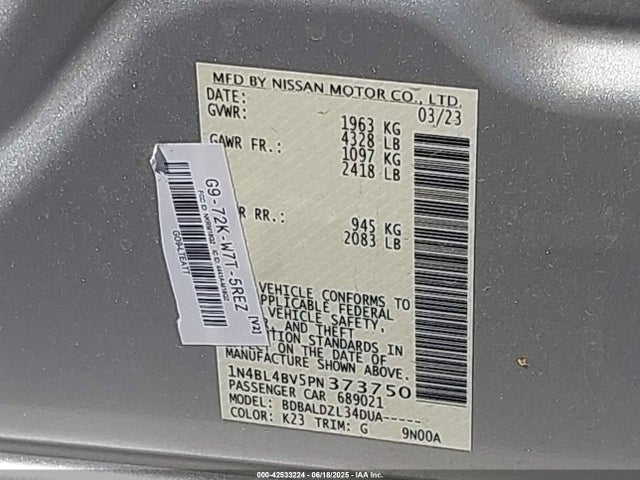 Nissan 2023 2023 1N4BL4BV5PN373750 Image 9