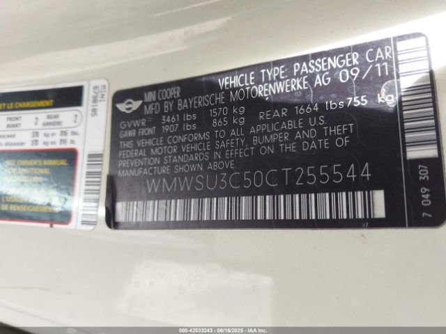 2012 MINI COOPER HARDTOP WMWSU3C50CT255544 Photo 8
