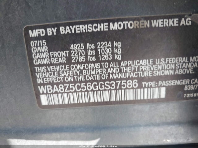 WBA8Z5C56GGS37586 BMW 2016
