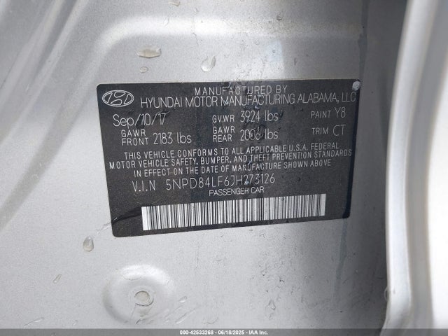 5NPD84LF6JH273126 Hyundai mpi nu