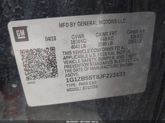 1G1ZB5ST8JF223433 Chevrolet lfv - direct injection, variable valve timing, gen 1