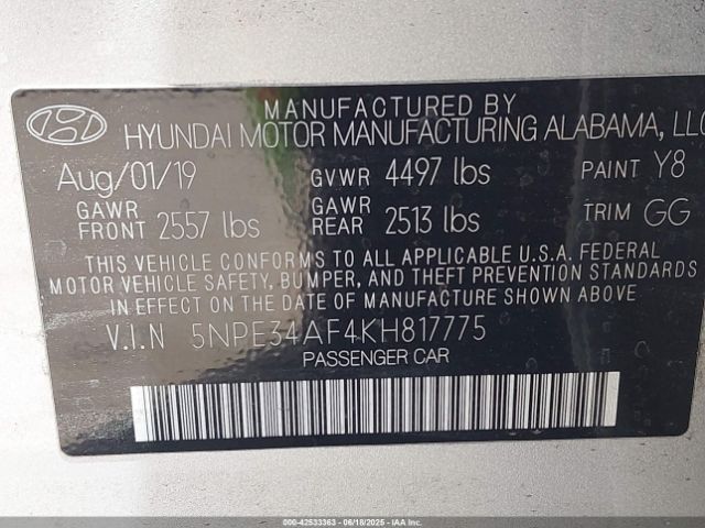 5NPE34AF4KH817775 Hyundai gdi theta-ii