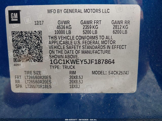 1GC1KWEY5JF187864 Chevrolet l5p - direct injection, duramax, gen 5, var 1