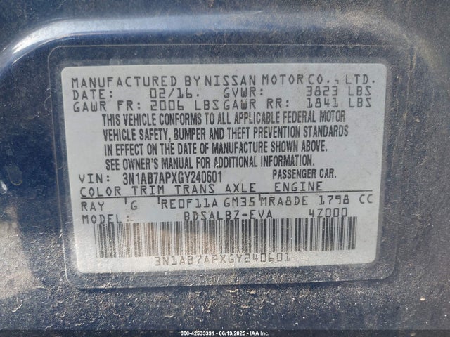 3N1AB7APXGY240601 Nissan 2016