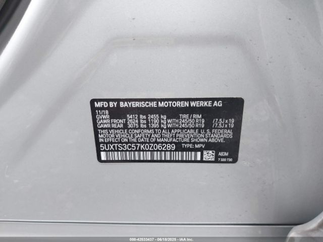 2019 BMW X3 5UXTS3C57K0Z06289 Photo 8