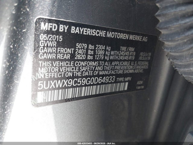 5UXWX9C59G0D64933 BMW X3