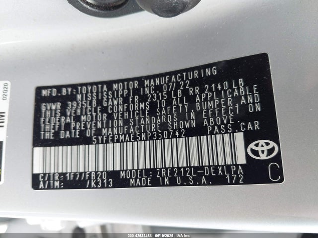 Toyota COROLLA LE 2022 5YFEPMAE5NP350742 Image 9