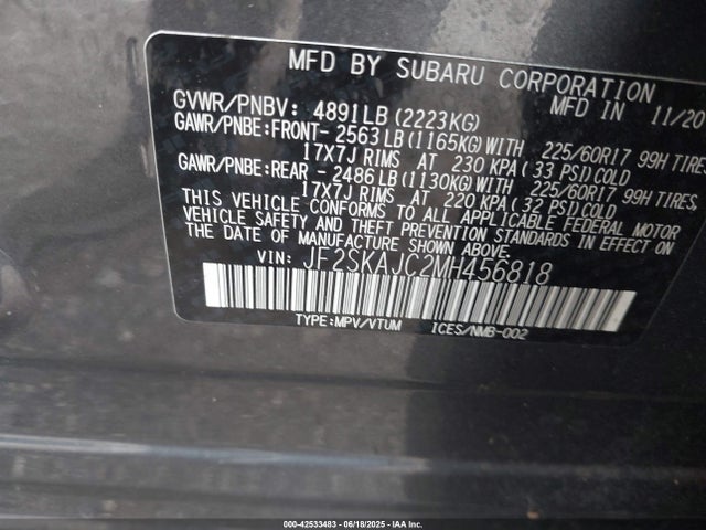 Subaru na u5 2021 JF2SKAJC2MH456818 Image 9