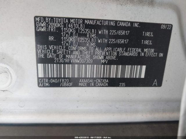 2022 TOYOTA RAV4 2T3G1RFVXNW307309 Photo 8