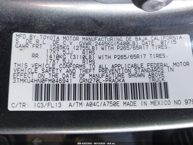 3TMKU4HN0FM046941 Toyota 1gr-fe