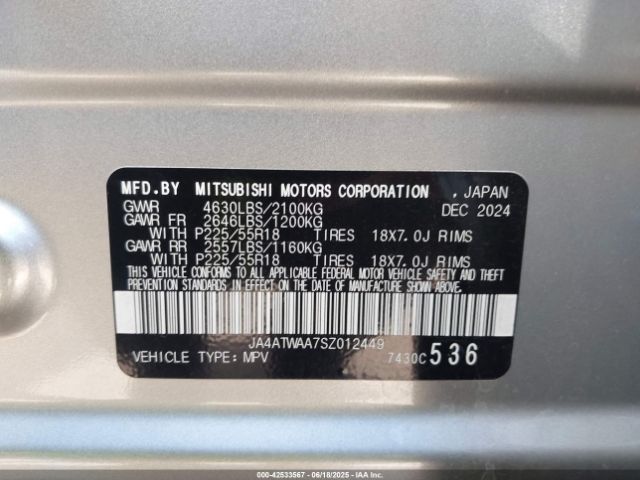 2025 MITSUBISHI ECLIPSE CROSS JA4ATWAA7SZ012449 Photo 8
