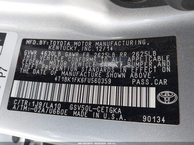 4T1BK1FK6FU560359 Toyota 2gr-fe