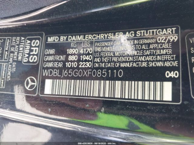 1999 MERCEDES-BENZ CLK 320 WDBLJ65G0XF085110 Photo 8