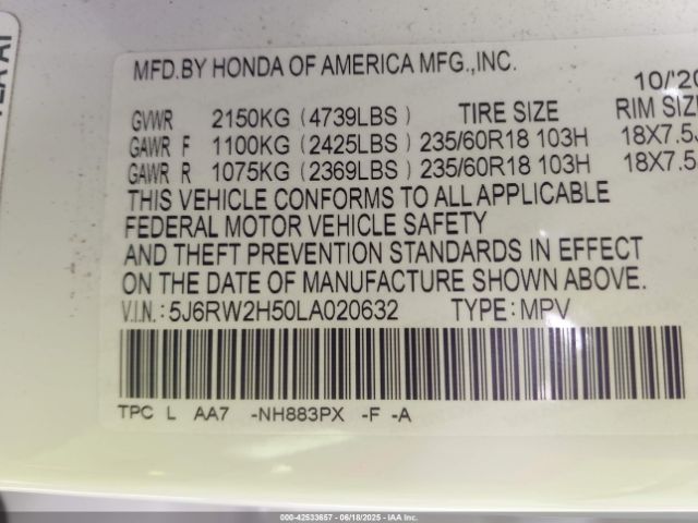 2020 HONDA CR-V 5J6RW2H50LA020632 Photo 8