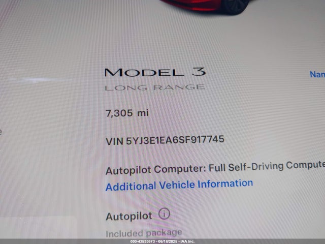 2025 TESLA MODEL 3 5YJ3E1EA6SF917745 Photo 6