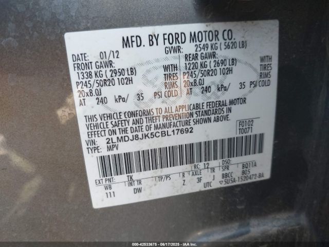 2012 LINCOLN MKX 2LMDJ8JK5CBL17692 Photo 8