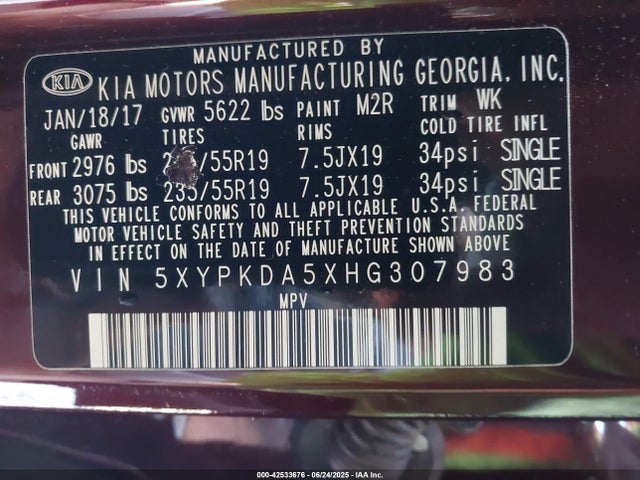 KIA Sorento 2017 5XYPKDA5XHG307983 Image 9